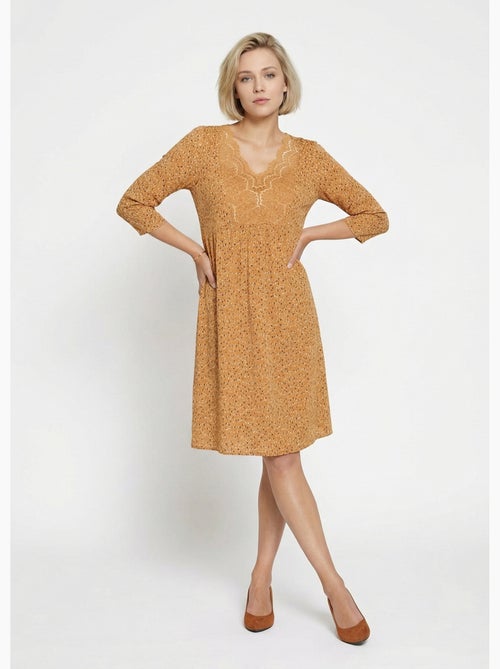 Vestido estampado con canesú de encaje - AFIBEL - Kiabi