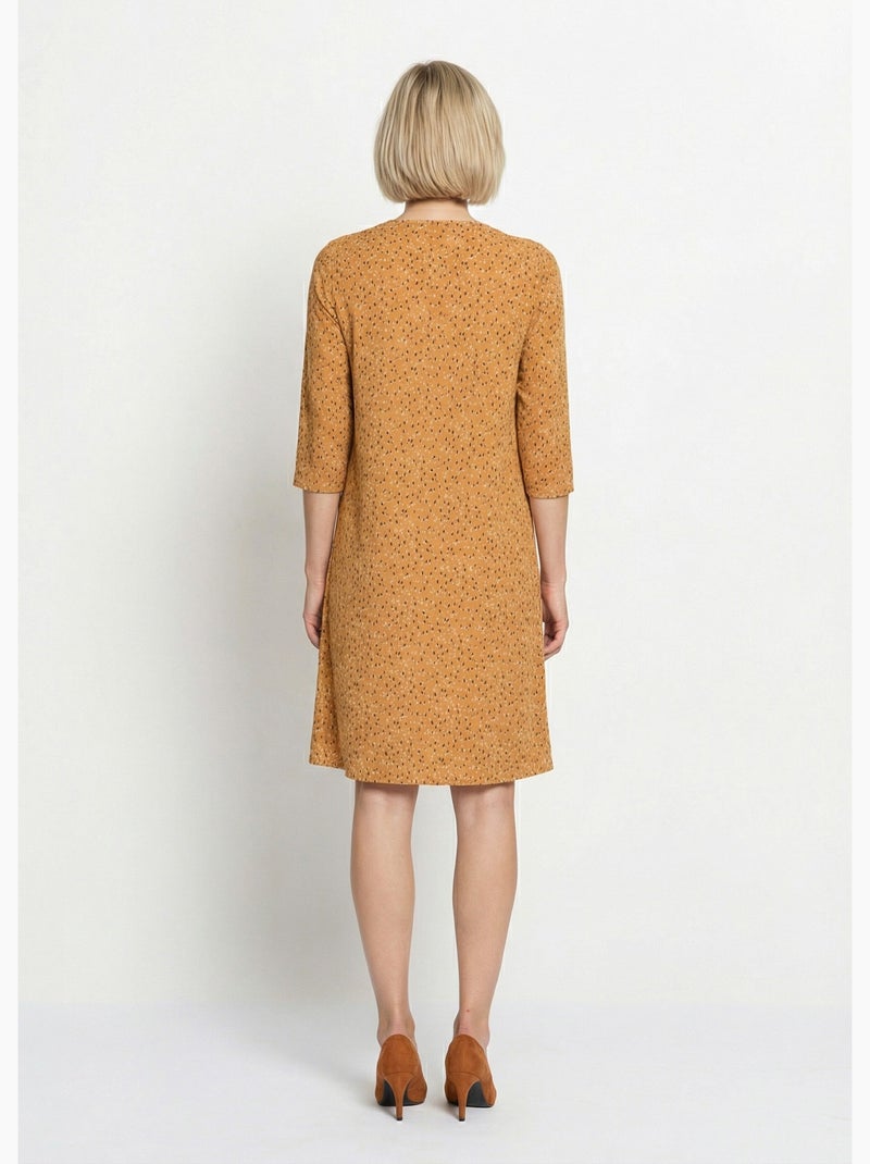 Vestido estampado con canesú de encaje - AFIBEL Miel - Kiabi