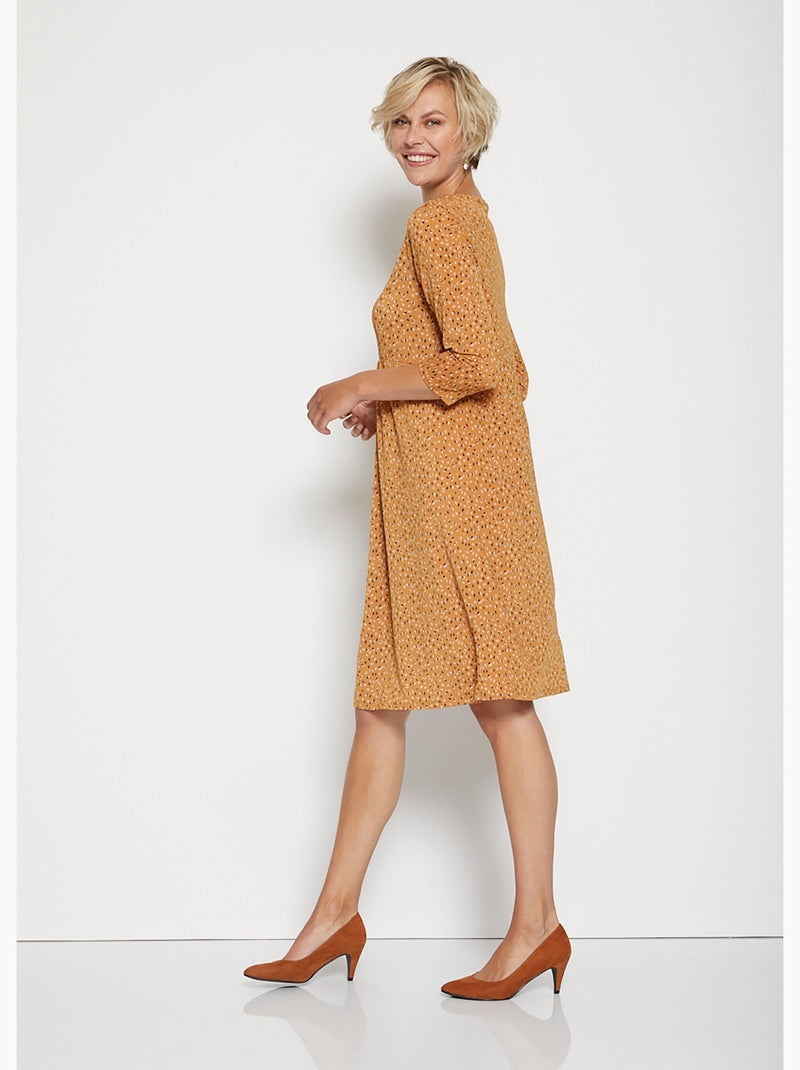 Vestido estampado con canesú de encaje - AFIBEL Miel - Kiabi