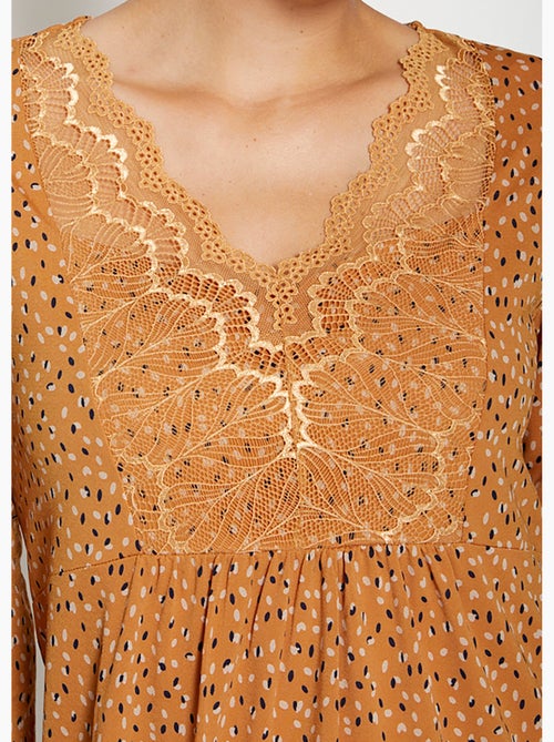 Vestido estampado con canesú de encaje - AFIBEL - Kiabi