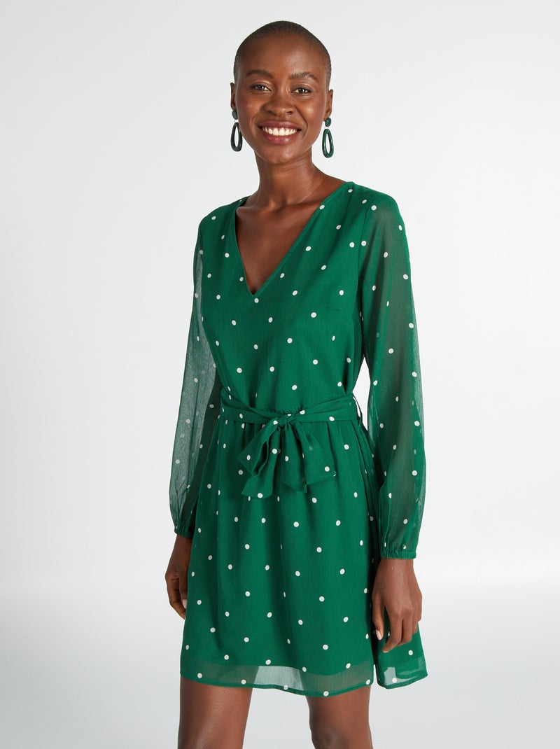 Vestido estampado con cinturón anudable Verde - Kiabi