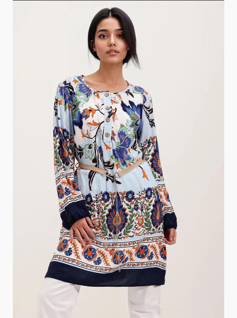 Vestido estampado con cinturón bdart Azul marino - Kiabi