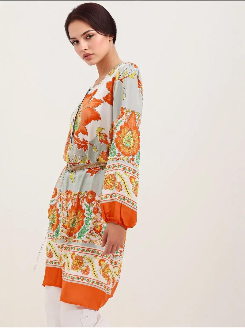 Vestido estampado con cinturón bdart Naranja mandarina - Kiabi