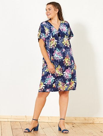 Easter Escote En V Maxi Gasa Vestidos Con Cremallera En Espalda Azul Marino Tallas Grandes