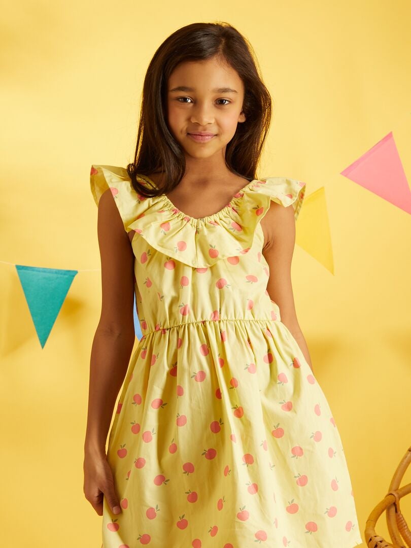 Vestido estampado con cuello bardot AMARILLO - Kiabi