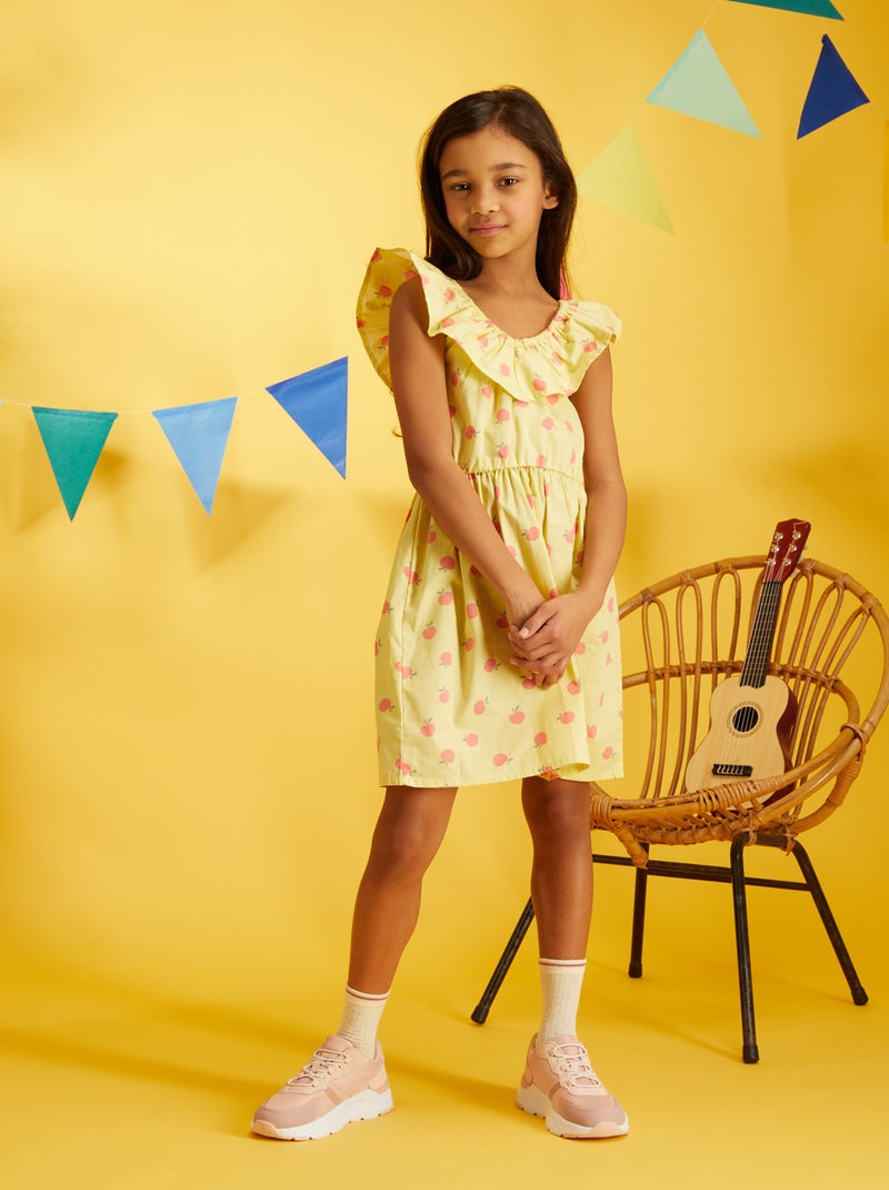 Vestido estampado con cuello bardot AMARILLO - Kiabi