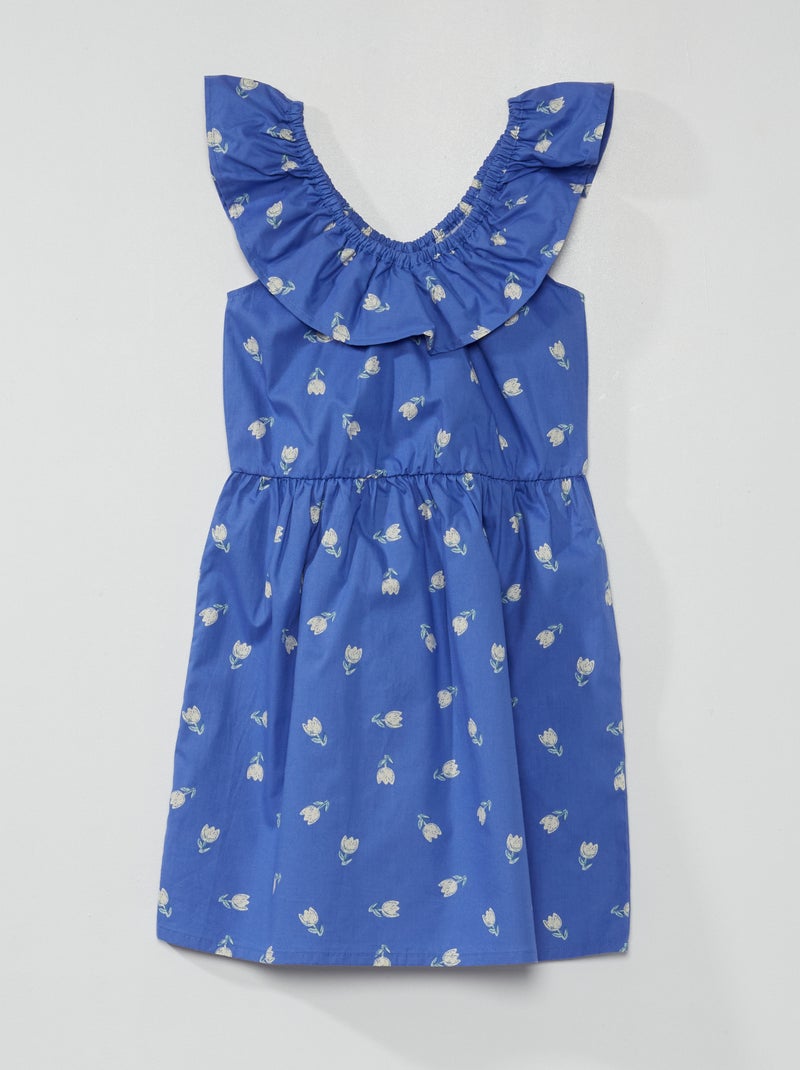 Vestido estampado con cuello bardot AZUL - Kiabi