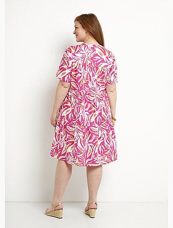 Vestido estampado con cuello en V y botones y manga corta - Afibel