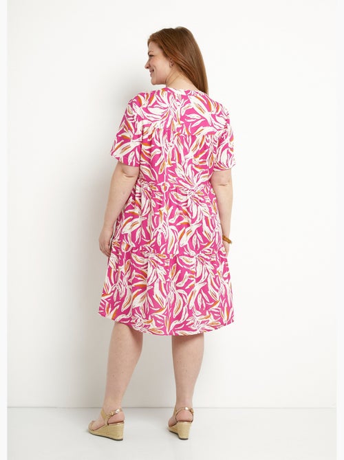 Vestido estampado con cuello en V y botones y manga corta - Afibel - Kiabi