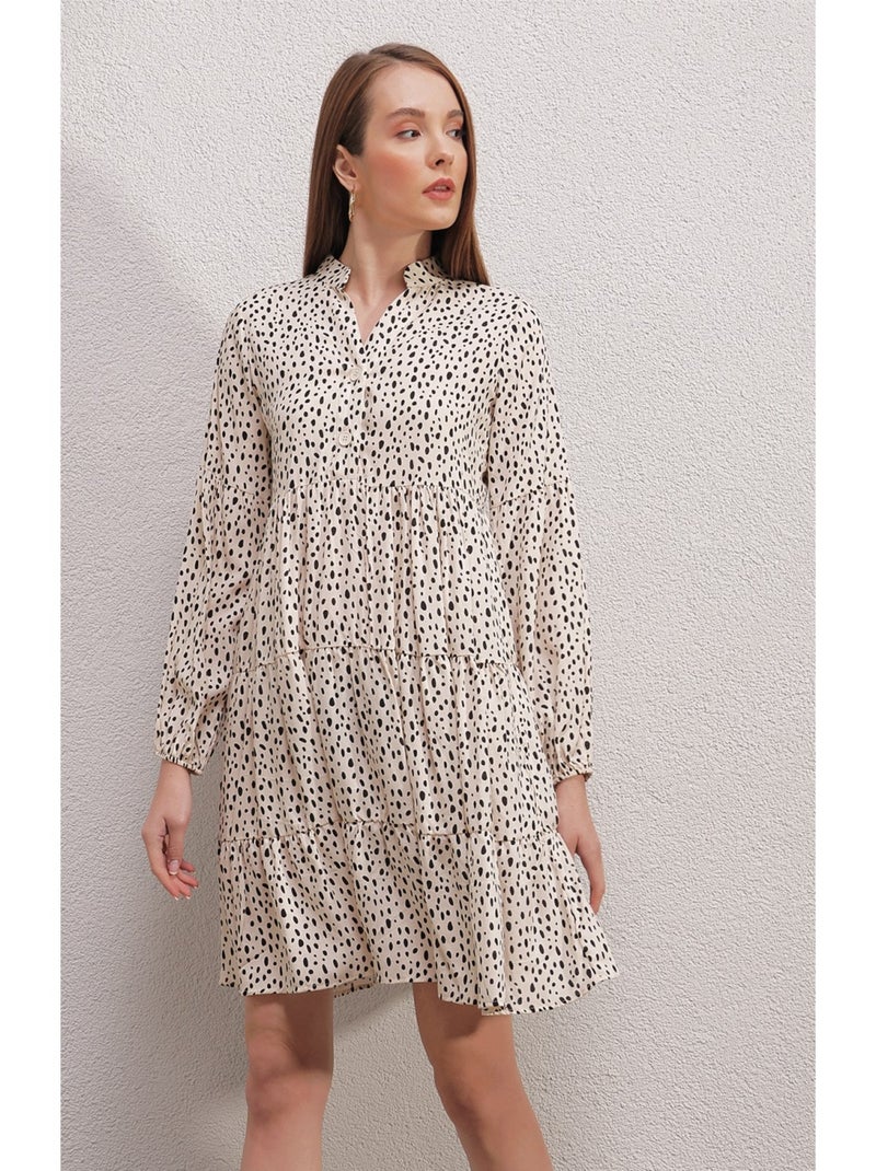 Vestido estampado con cuello redondo Crudo - Kiabi