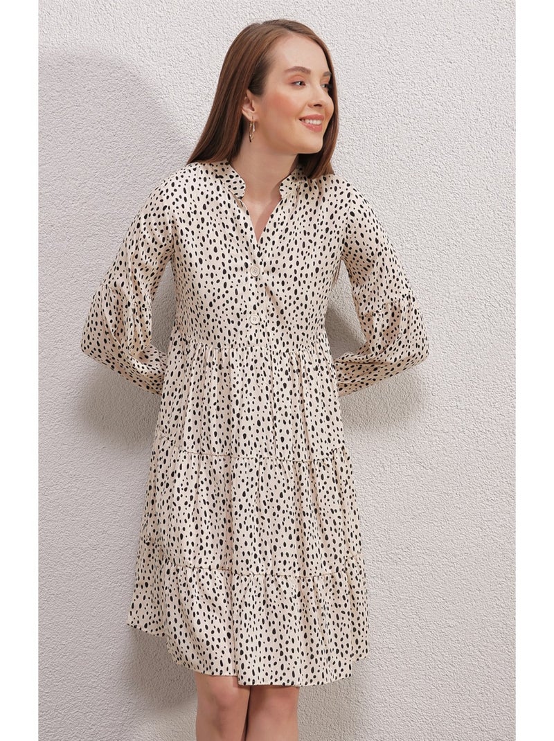 Vestido estampado con cuello redondo Crudo - Kiabi