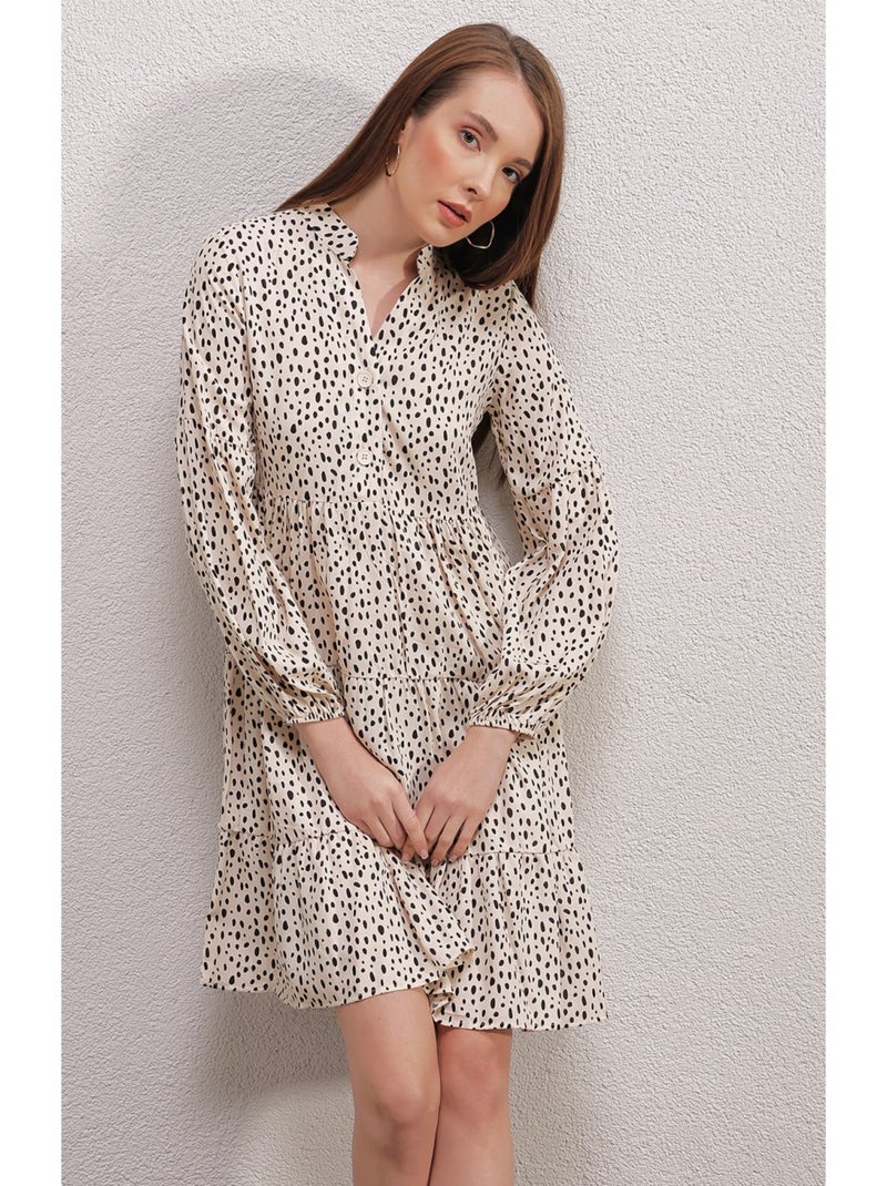 Vestido estampado con cuello redondo Crudo - Kiabi
