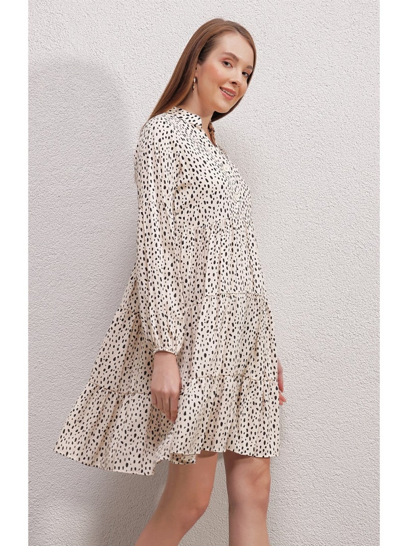 Vestido estampado con cuello redondo Crudo - Kiabi