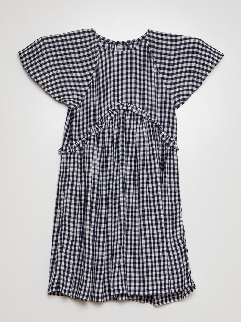 Vestido estampado con volante AZUL - Kiabi