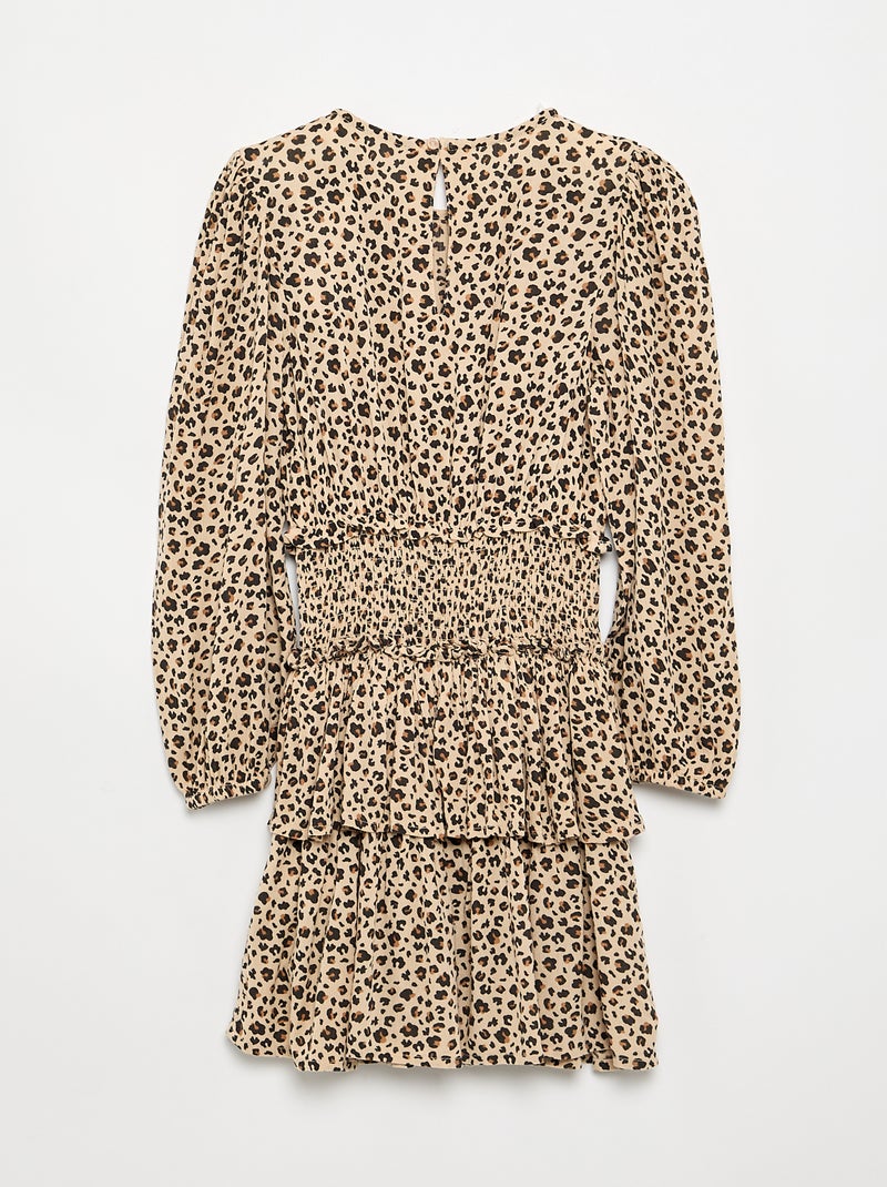 Vestido estampado con volantes Beige - Kiabi