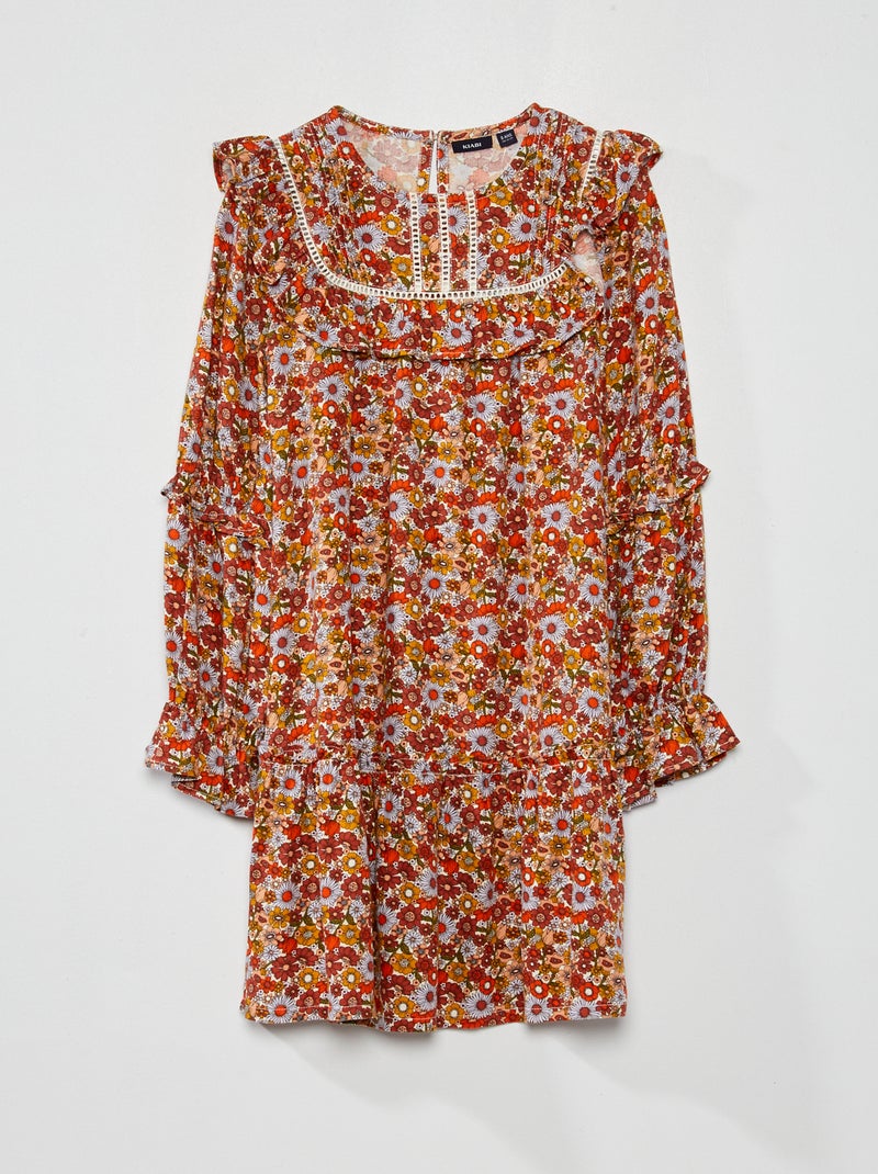 Vestido estampado con volantes BEIGE - Kiabi