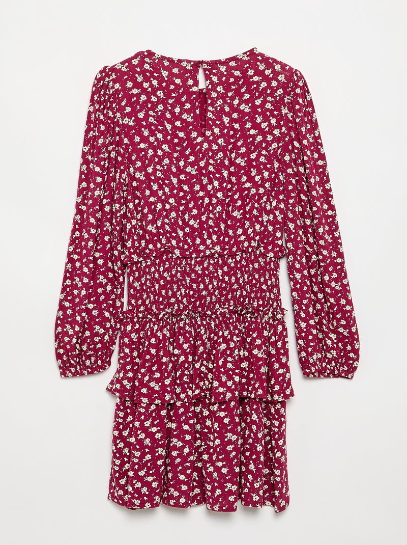 Vestido estampado con volantes Rojo - Kiabi