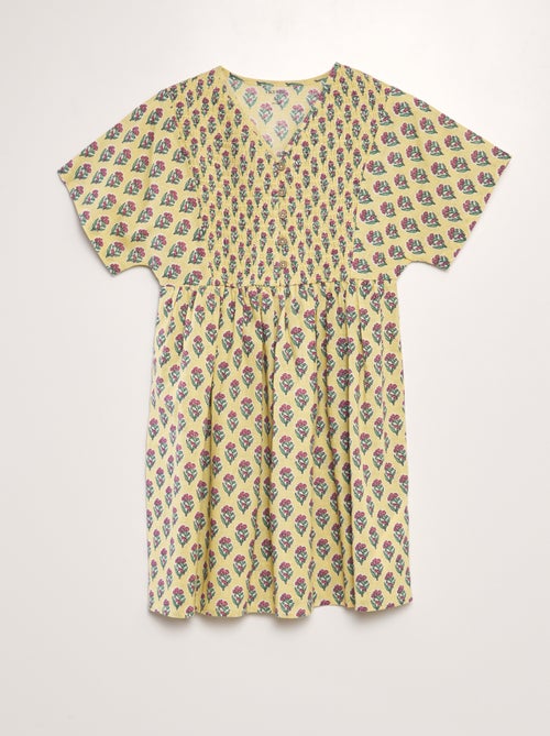 Vestido estampado de algodón y lino - Kiabi