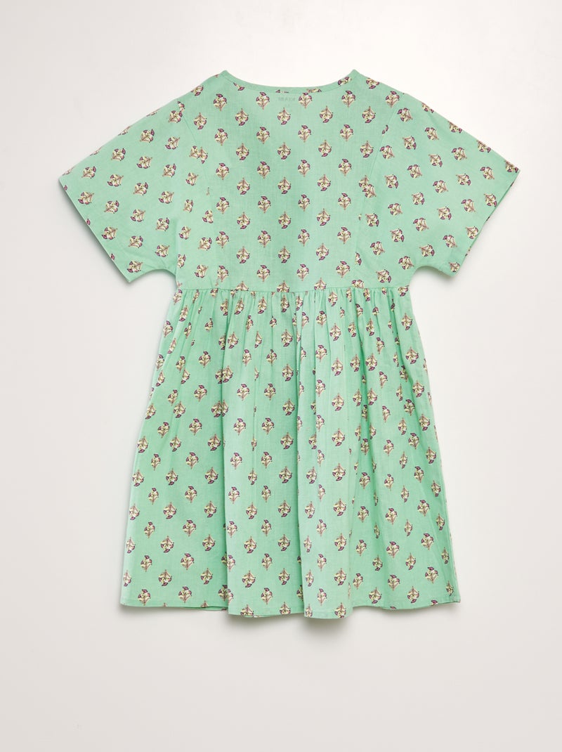 Vestido estampado de algodón y lino VERDE - Kiabi