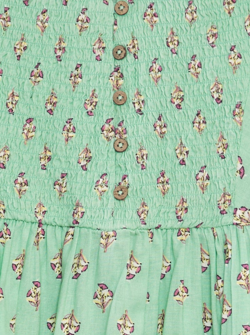 Vestido estampado de algodón y lino VERDE - Kiabi