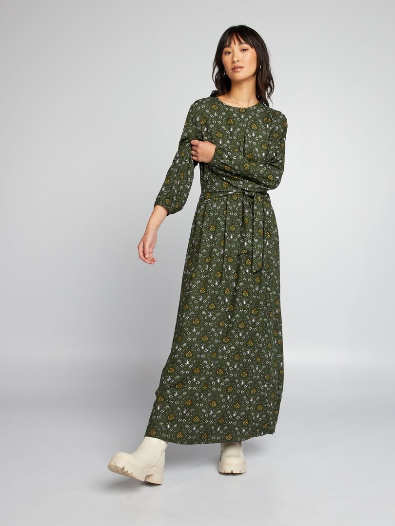 Vestido estampado de manga larga ME_VERDEAR - Kiabi