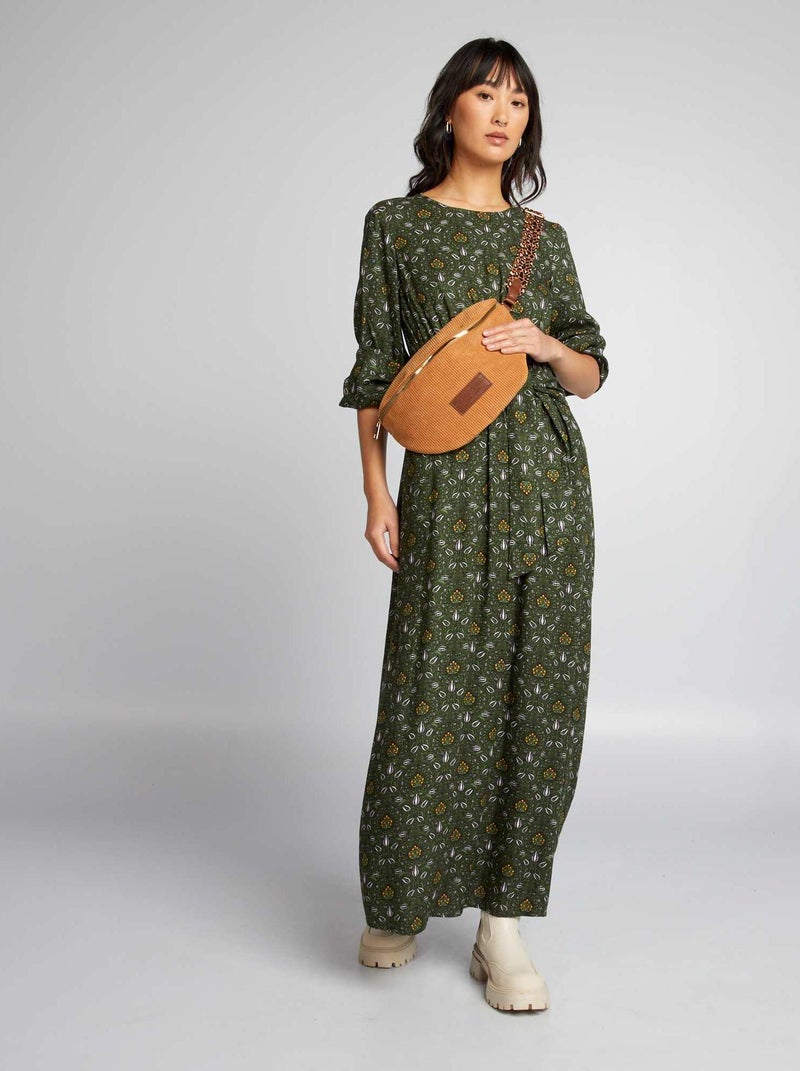 Vestido estampado de manga larga Verde - Kiabi