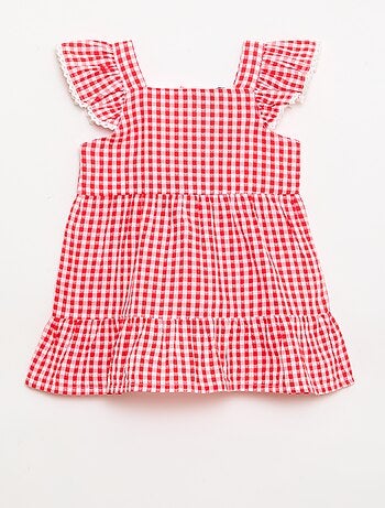 Vestido estampado vichy con volantes