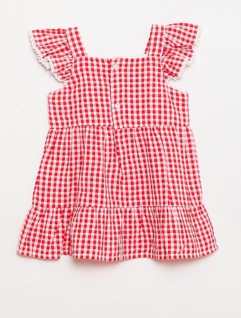 Vestido estampado vichy con volantes