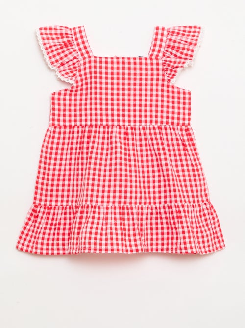 Vestido estampado vichy con volantes - Kiabi