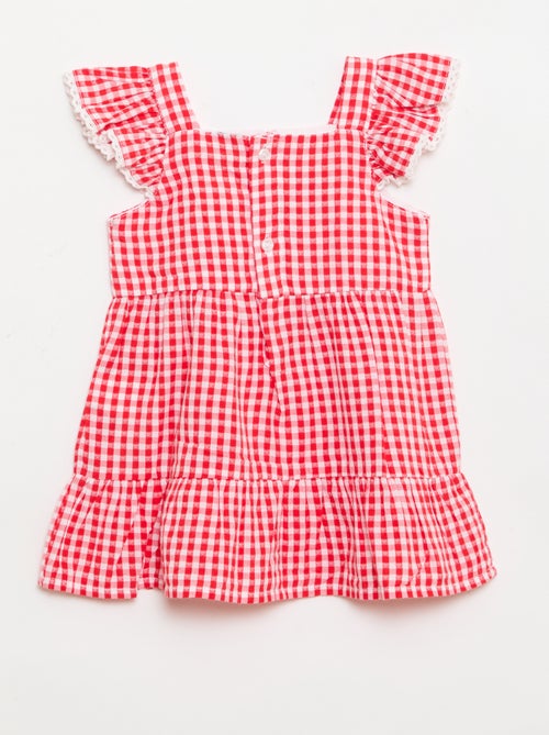 Vestido estampado vichy con volantes - Kiabi