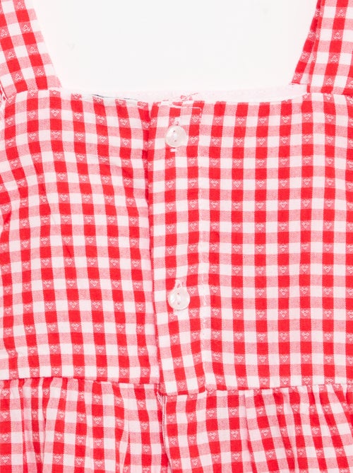 Vestido estampado vichy con volantes - Kiabi