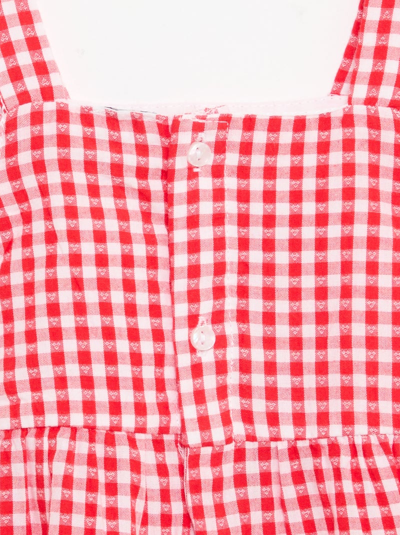 Vestido estampado vichy con volantes Rojo - Kiabi
