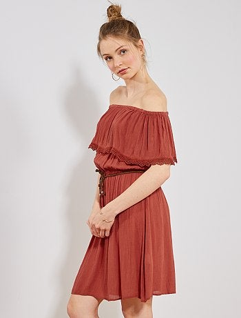 Vestido estilo bardot con volantes - Kiabi