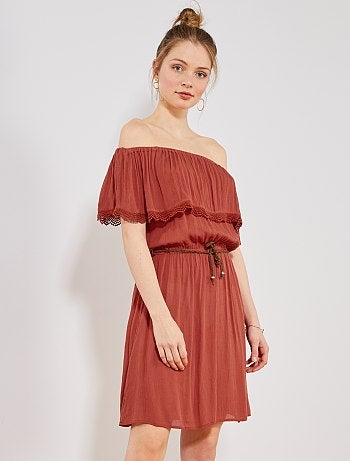 Vestido estilo bardot con volantes - Kiabi