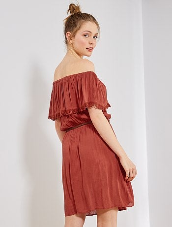 Vestido estilo bardot con volantes - Kiabi