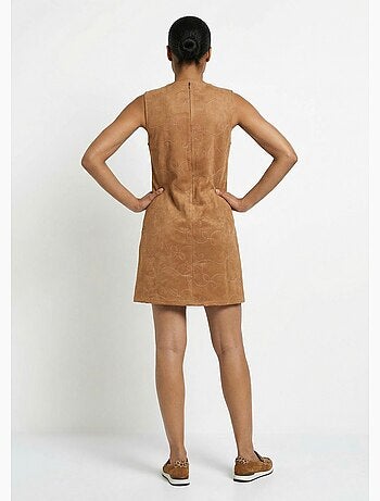 Vestido estilo pechera de ante bordado con cuello redondo - Afibel