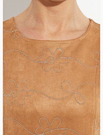 Vestido estilo pechera de ante bordado con cuello redondo - Afibel