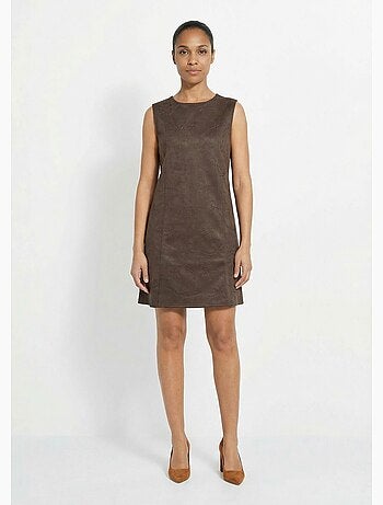 Vestido estilo pechera de ante bordado con cuello redondo - Afibel