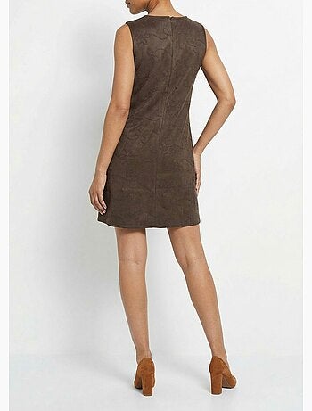 Vestido estilo pechera de ante bordado con cuello redondo - Afibel