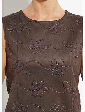 Vestido estilo pechera de ante bordado con cuello redondo - Afibel