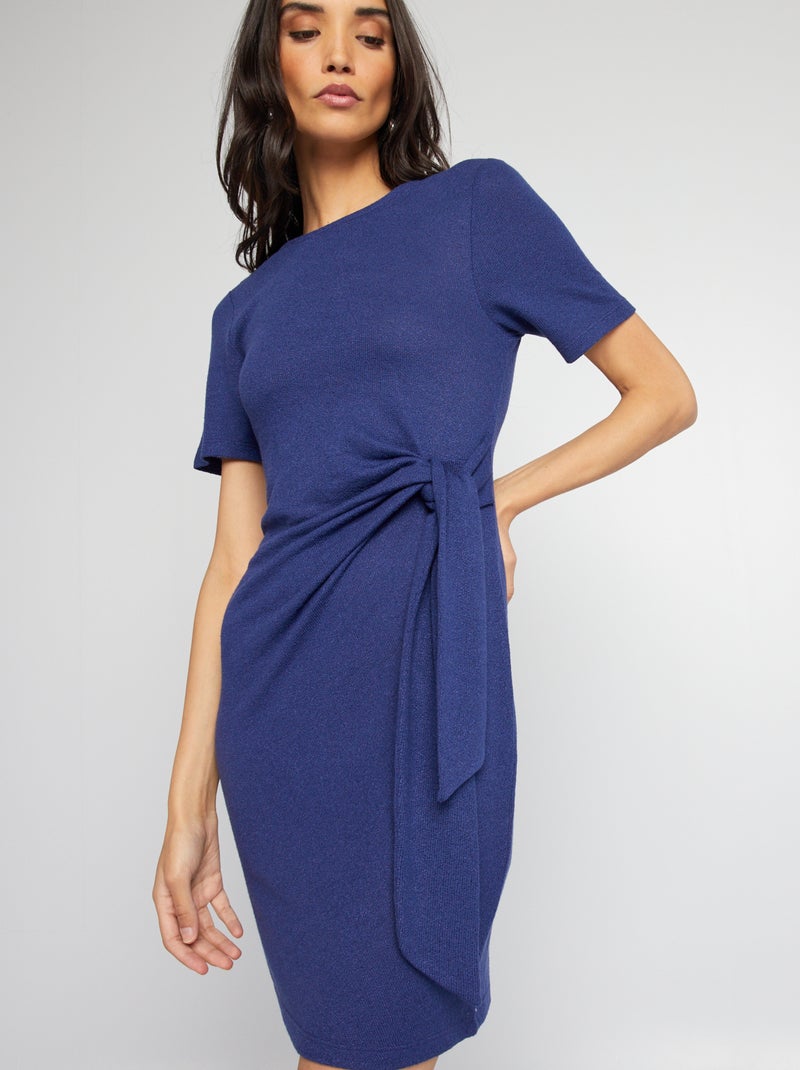 Vestido estilo rústico con lazo AZUL - Kiabi
