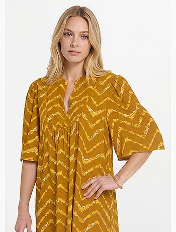 Vestido étnico corto con mangas acampanadas. - Afibel