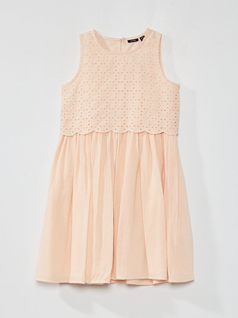 Vestido evasé con bordado inglés melocotón - Kiabi