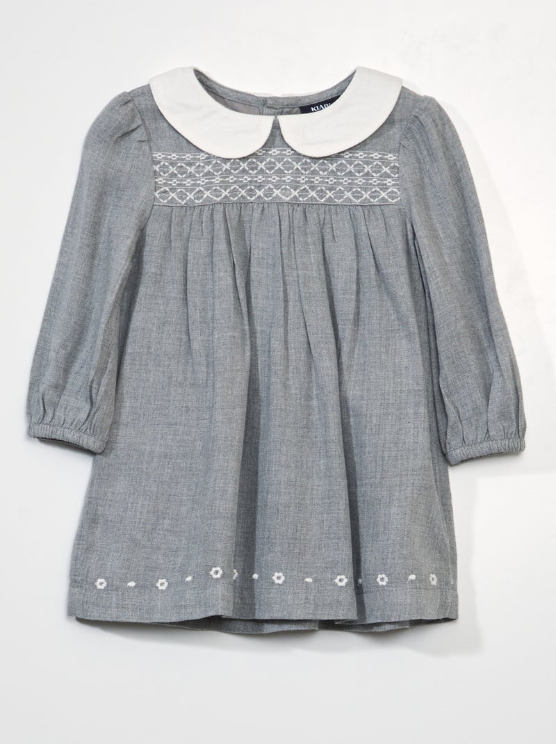 Vestido evasé con cuello bebé GRIS - Kiabi