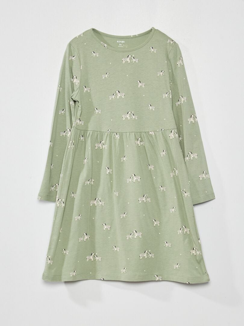 Vestido evasé con estampado de 'cebra' VERDE - Kiabi