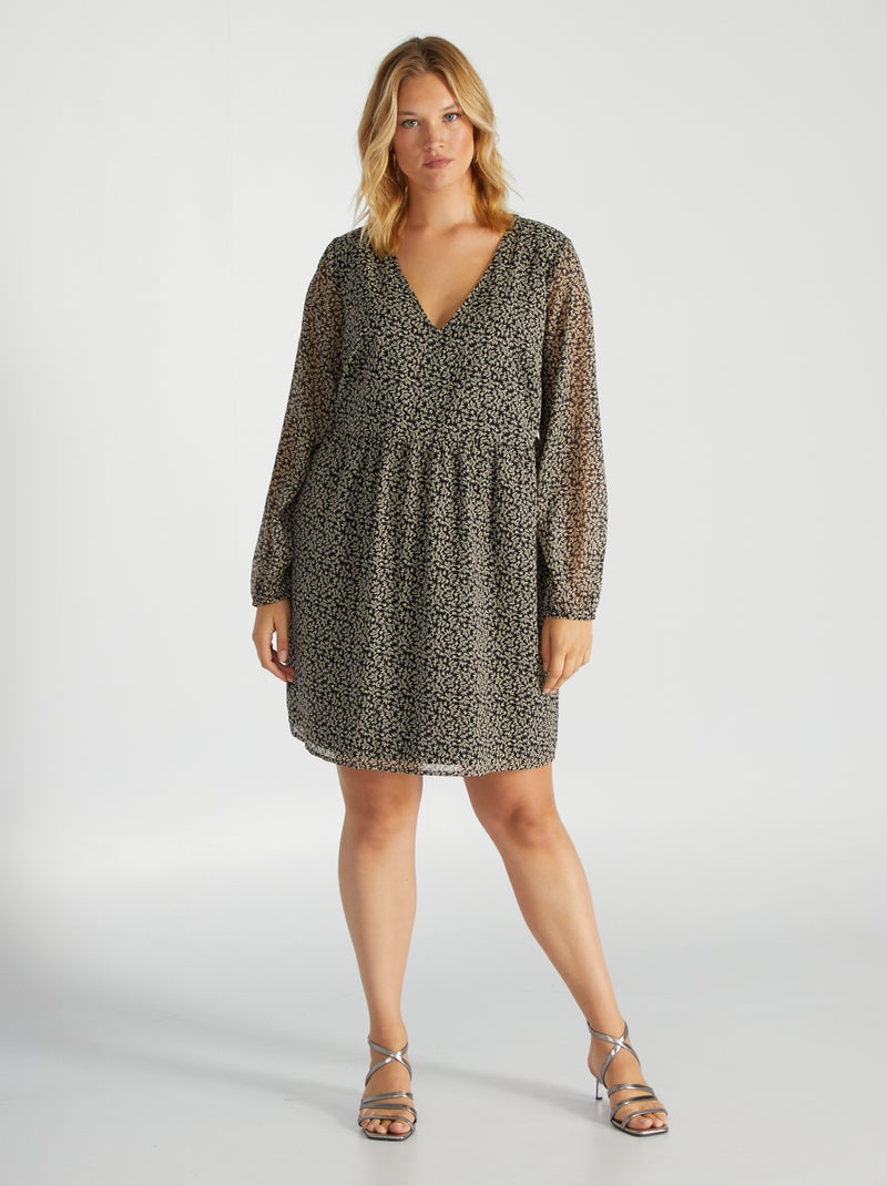 Vestido evasé con estampado NEGRO - Kiabi