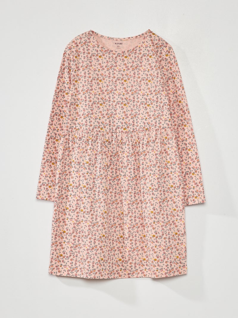 Vestido evasé con estampado ROSA - Kiabi