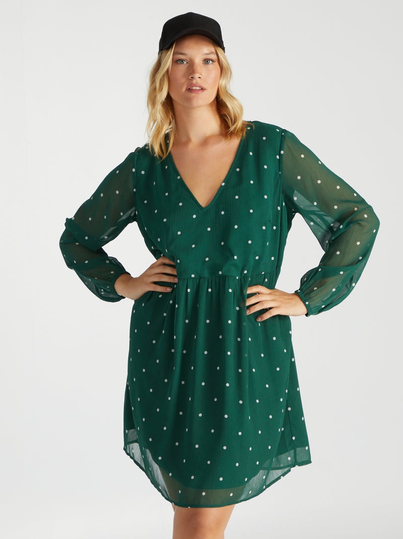 Vestido evasé con estampado VERDE - Kiabi
