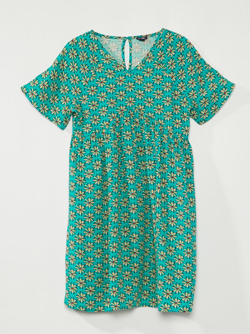 Vestido evasé con motivo de flores VERDE - Kiabi