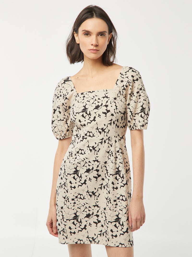 Vestido evasé corto con lazo trasero BEIGE - Kiabi